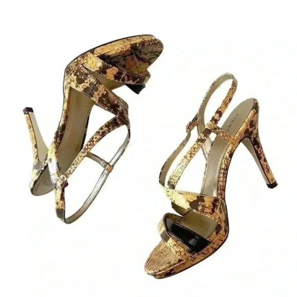 Fioni Strappy High Heel Sandals Snakeskin Tan Brown Faux Leather Size 7.5 - Picture 12 of 14
